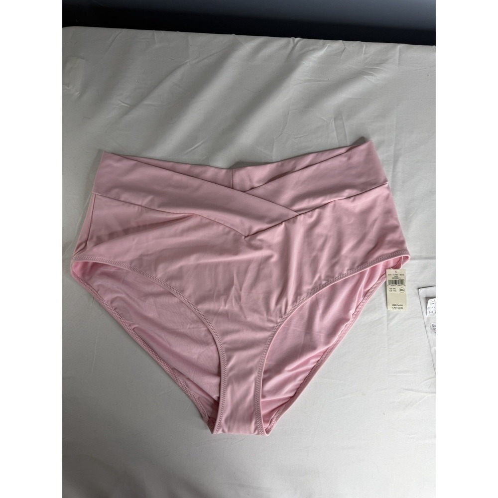 Aerie Real Good High Waisted Bikini Bottoms XXL Pink Crossover Full Coverage NWT
